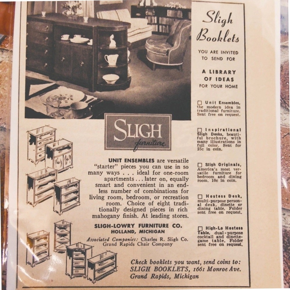 1950 Sligh Furniture Grand Rapids Michigan Original Vtg PRINT AD